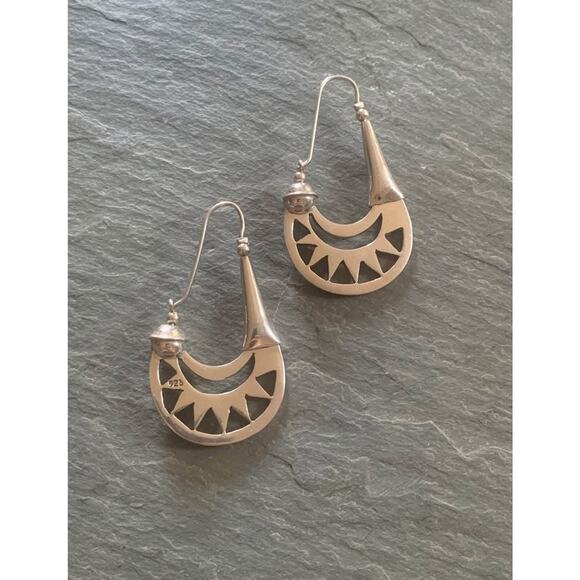 Vintage Sterling Silver Sunburst Hoop Earrings – 925 TAXCO Mexican silver hoops - Picture 6 of 8